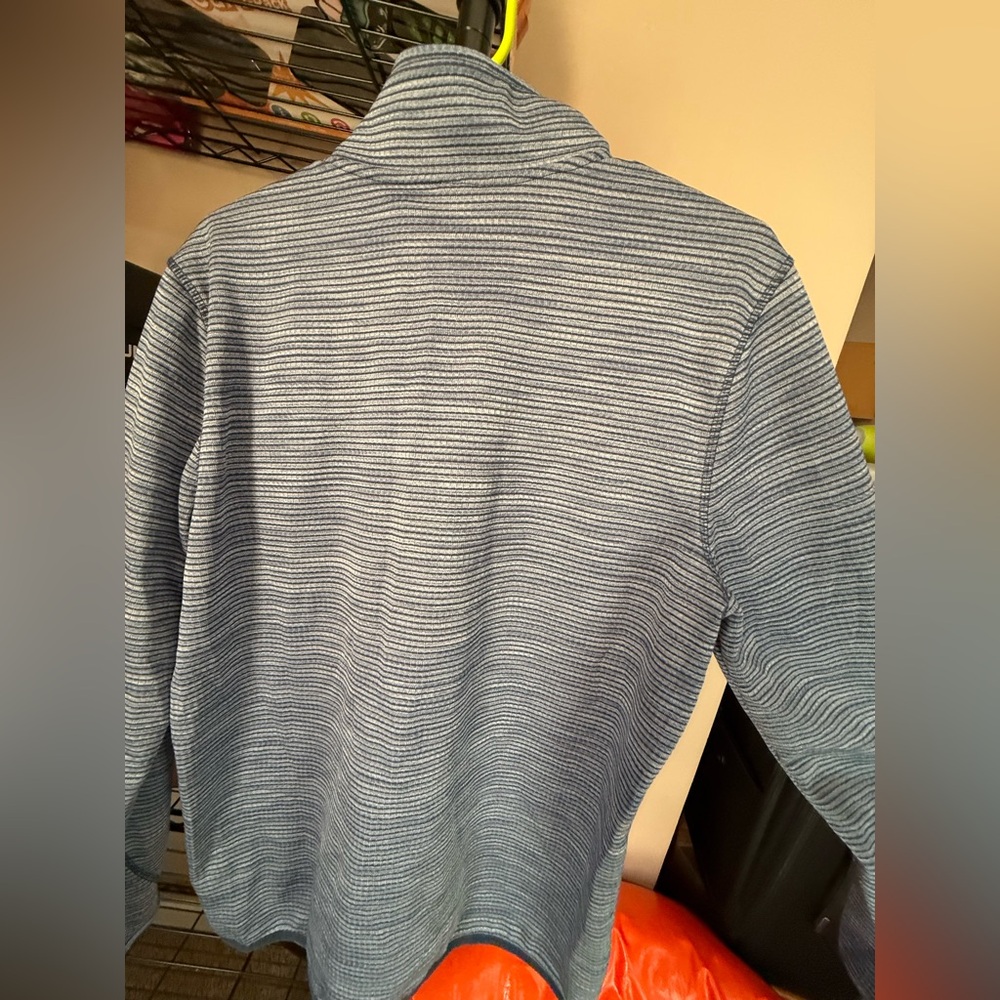 Prana Men's Gatten Striped lightweight fleece 1/4 zip - Navy and Orange Large - Picture 3 of 3